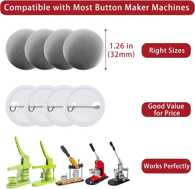 Onemorello 200 Sets Button Maker Supplies, 1.26 inch / 32mm Button Parts Buttons Supplies, Approx. 1.25 in Blank Badge Parts with Blank Paper for Buttons Maker Machine Pin Maker Press - Image 3